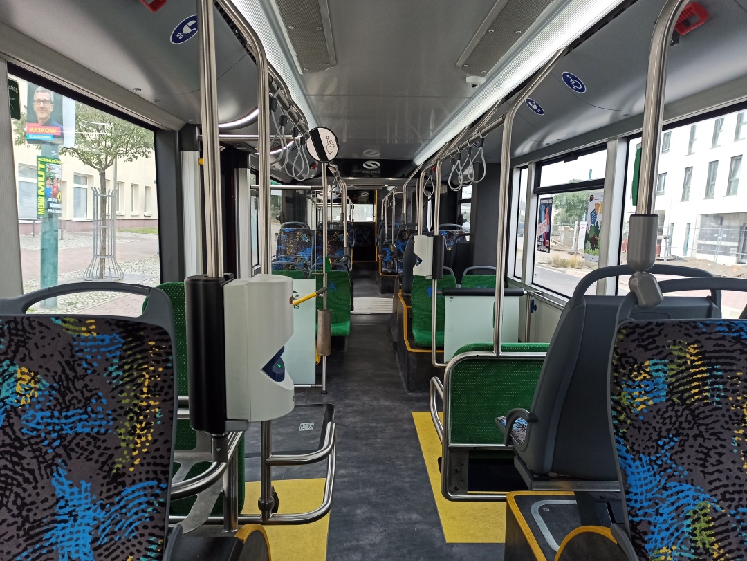 Articulated trolleybus no. 052 of the Polish type Solaris Trollino 18 Kiepe IMC - front interior view