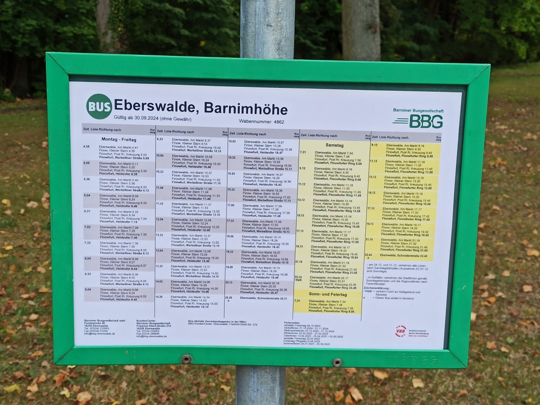 Haltestelle „Eberswalde, Barnimhöhe” in Richtung Markt