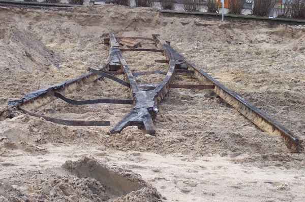 Weiche der ehemaligen Ausweichstelle der Straßenbahn