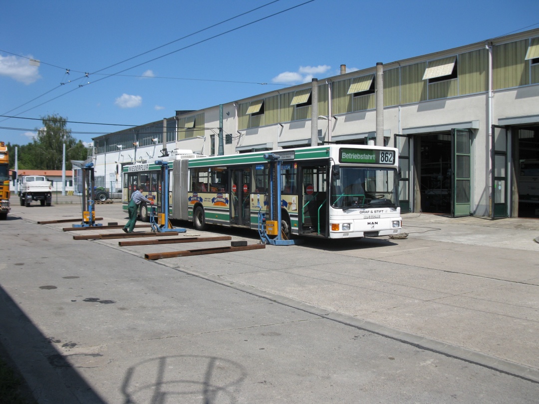 Die elektrischen Wagenheber werden wieder in Stellung gebracht.